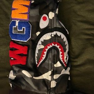 Black and white zip up bape hoodie